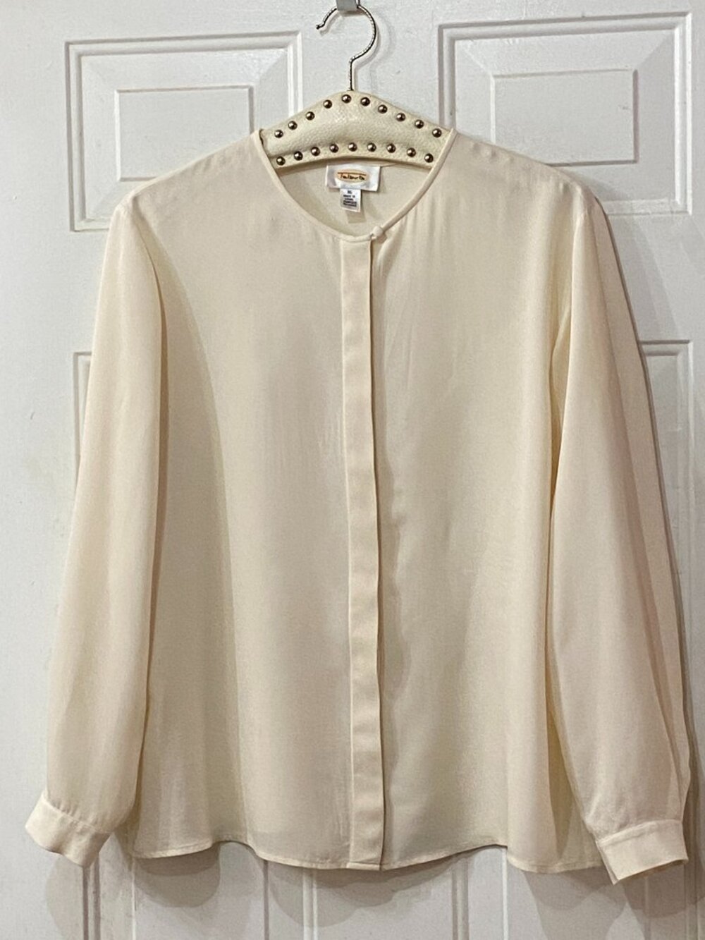 VTG Talbots Silk Sz 16 Ivory Blouse Button Up Shirt Long Sleeve